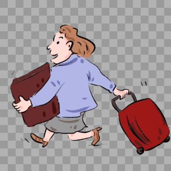 手绘女生拖着行李箱抱着重物出走漫画图片素材免费下载