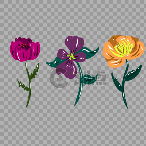 手绘紫色花卉元素图片素材免费下载