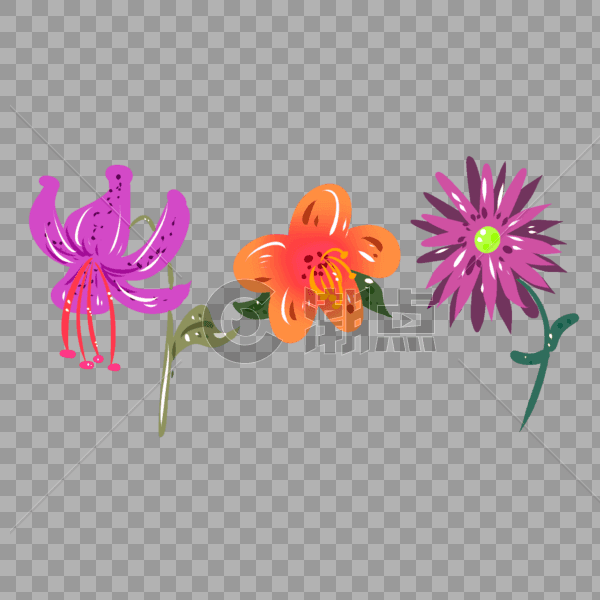 手绘紫色花朵元素图片素材免费下载