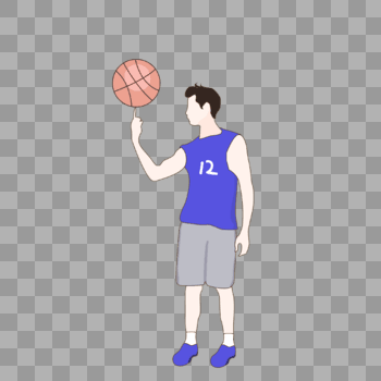 转篮球小伙子手绘矢量插画图片素材免费下载