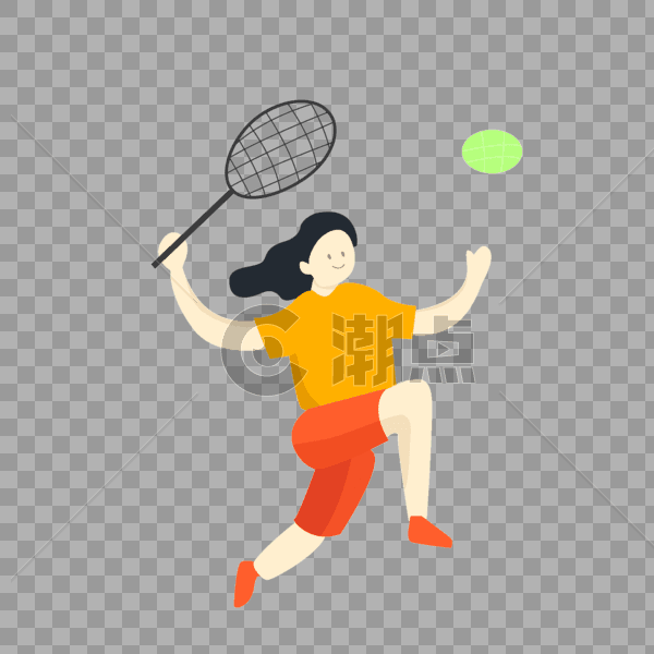 打网球女孩手绘插画图片素材免费下载