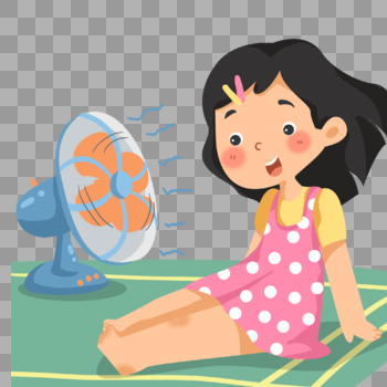 吹电风扇的小女孩图片素材免费下载