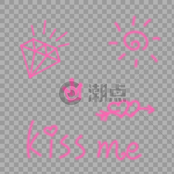 荧光霓虹涂鸦kissme粉色装饰图案图片素材免费下载