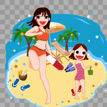 海边度假的母女图片素材免费下载