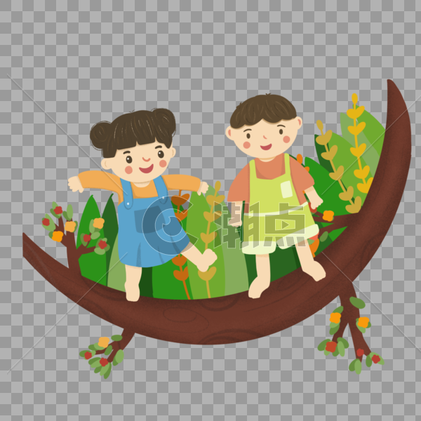 儿童节在树上玩耍的小朋友图片素材免费下载