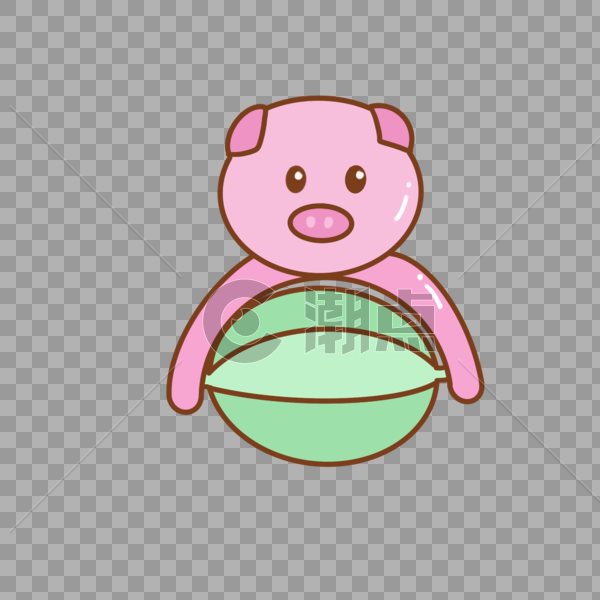儿童玩具粉色抱球的小猪卡通手绘装饰图片素材免费下载
