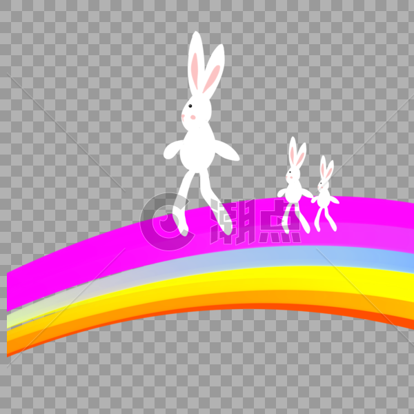 彩虹上散步的兔子图片素材免费下载