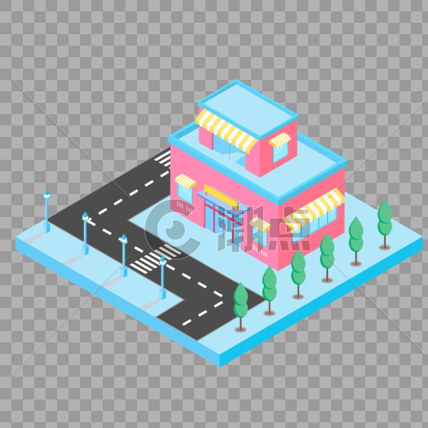 2.5D粉色小清新房子建筑插画图片素材免费下载