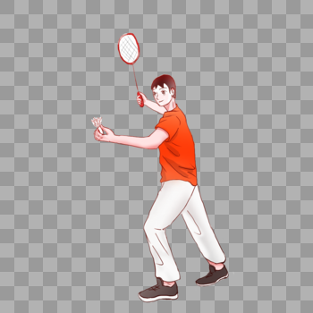 打羽毛球的男生插画图片素材免费下载