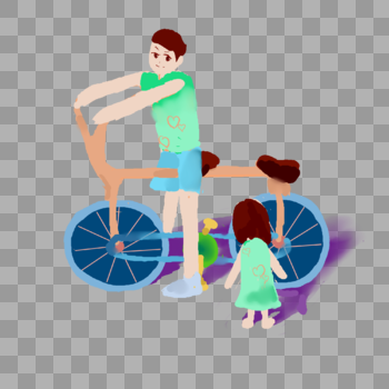 父亲和女儿一起骑自行车图片素材免费下载