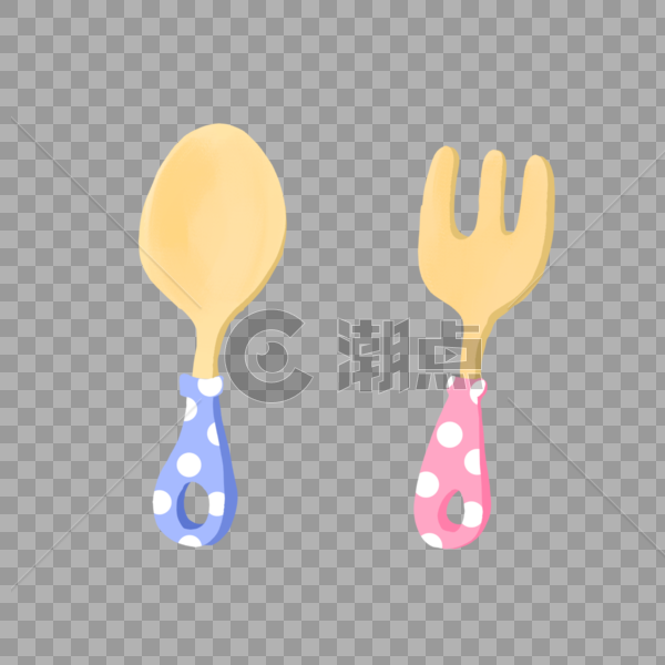 可爱叉子勺子圆点蓝色粉色手绘装饰图案图片素材免费下载