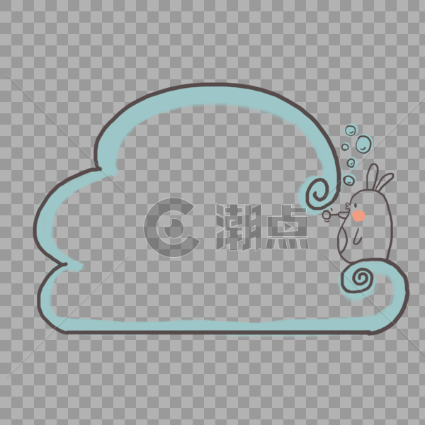 可爱的小兔子站在云朵上吹泡泡边框图片素材免费下载