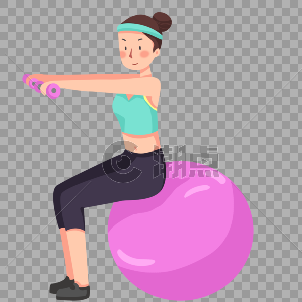 手绘卡通瑜伽球健身的女孩图片素材免费下载