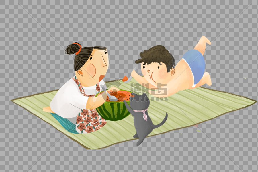 吃西瓜的一家人图片素材免费下载