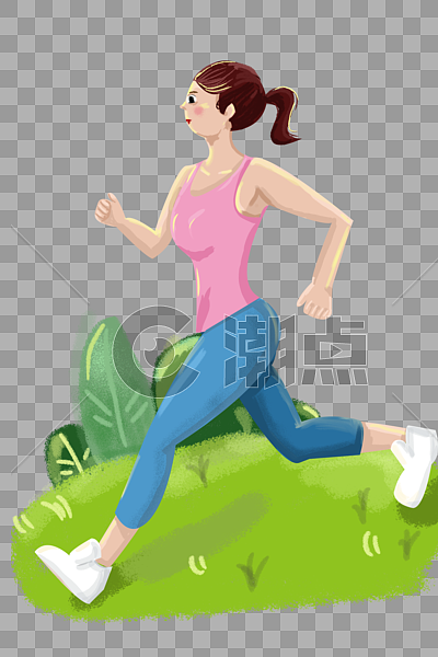 迎着朝阳晨跑的跑步运动女孩手绘插画图片素材免费下载