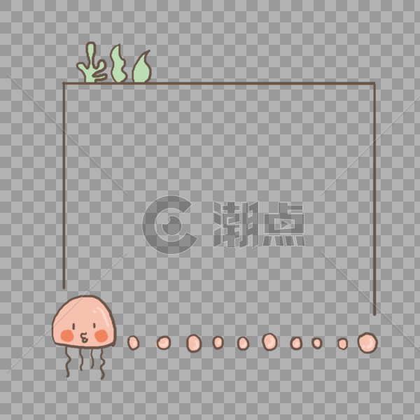 手绘章鱼海草泡泡边框图片素材免费下载