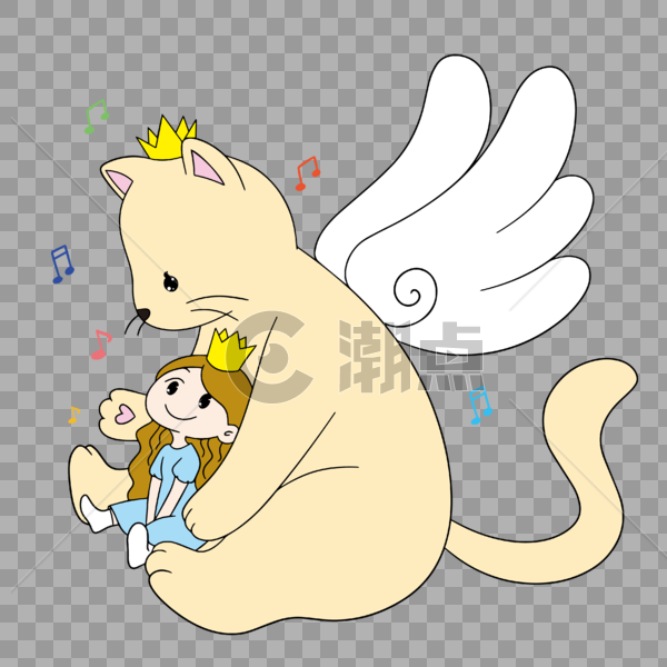 儿童节素材小公主和天使猫图片素材免费下载