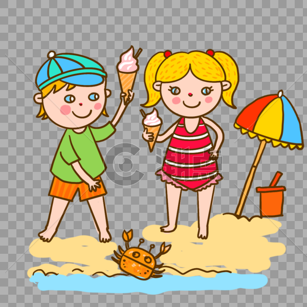 海边玩耍游泳的小孩图片素材免费下载