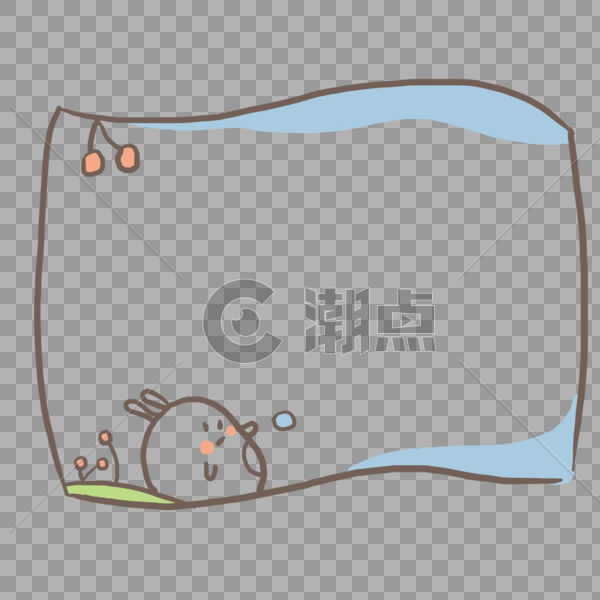 手绘躺着的兔子玩泡泡樱桃边框图片素材免费下载