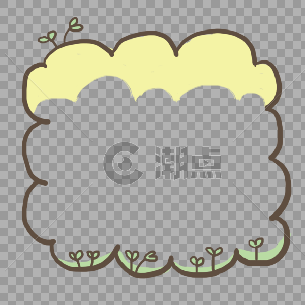 手绘绿色小草黄色天空云朵边框图片素材免费下载