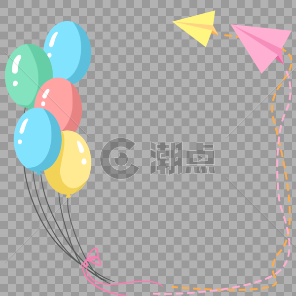 手绘气球纸飞机边框装饰图片素材免费下载