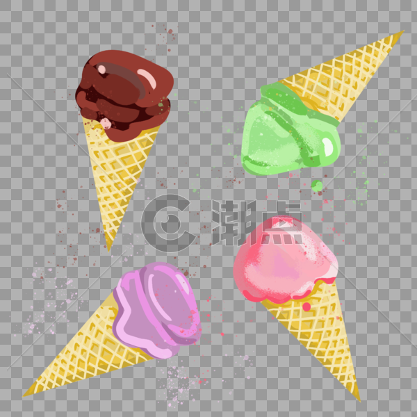 四色冰激凌夏季冷饮系列插画素材图片素材免费下载