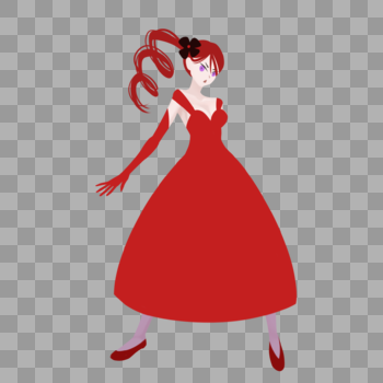 红色螺旋卷单马尾红色长裙礼服美女图片素材免费下载