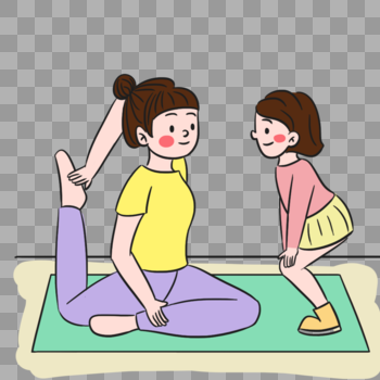 清新简约女儿看妈妈做瑜伽场景图片素材免费下载