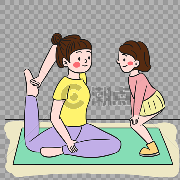 清新简约女儿看妈妈做瑜伽场景图片素材免费下载