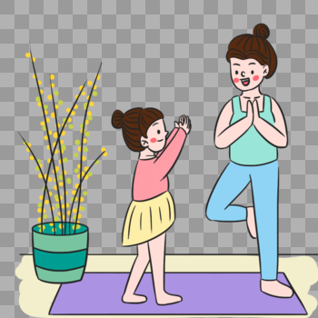 温馨母女做瑜伽场景图片素材免费下载