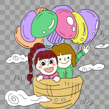 儿童节卡通小朋友坐气球图片素材免费下载