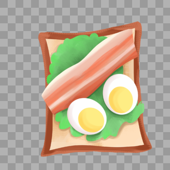 夏天早餐清新培根鸡蛋青菜面包片手绘装饰图案图片素材免费下载