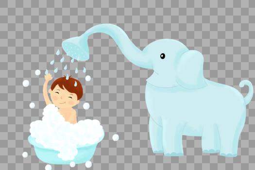 大象花洒下洗澡图片素材免费下载
