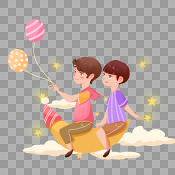 儿童节可爱风格男孩子月亮星星气球图片素材免费下载