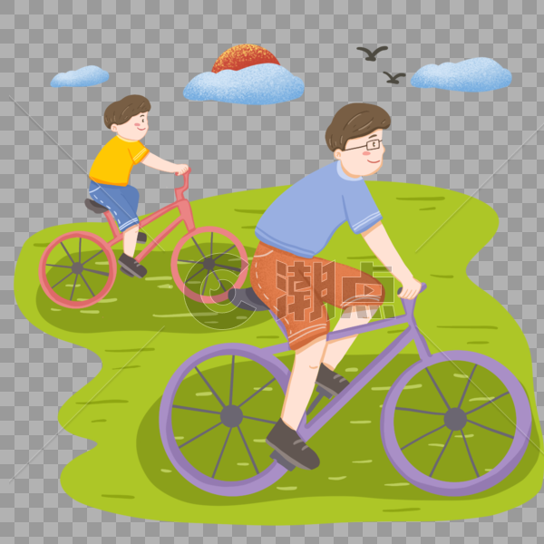 卡通手绘父亲节骑单车图片素材免费下载