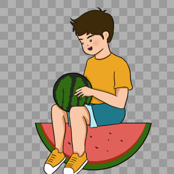 小男孩吃西瓜图片素材免费下载