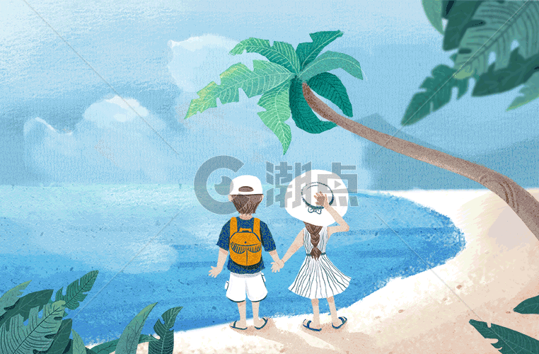 海边旅行插画gif图片素材免费下载