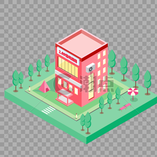 2.5D小清新红色居民房子建筑插画图片素材免费下载
