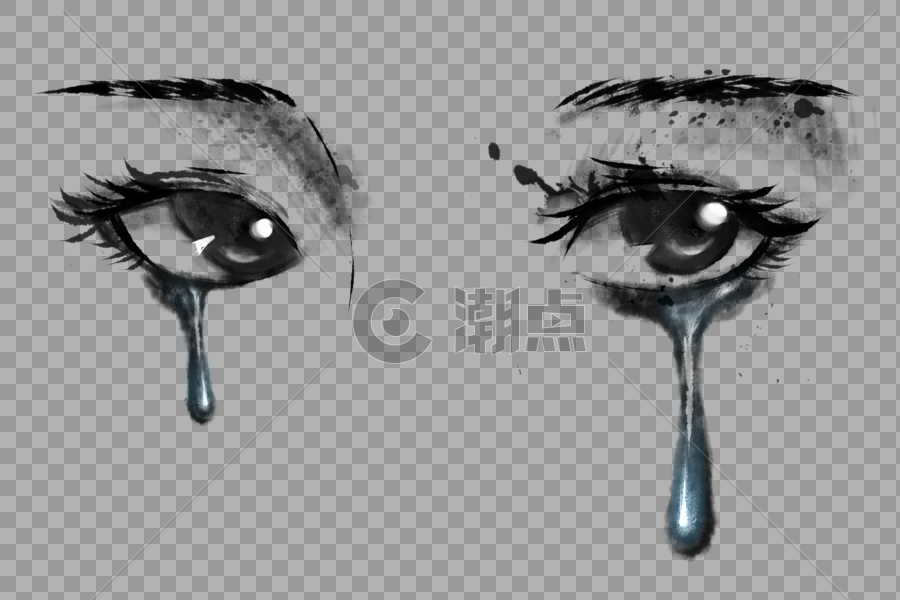 流泪的眼睛水墨风图片素材免费下载
