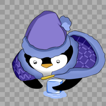 正在玩冰块的蓝色小企鹅图片素材免费下载