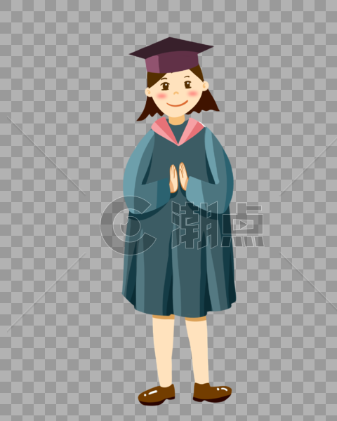 毕业季女生学士帽双手合十插画元素手绘图片素材免费下载