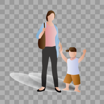 AI矢量图扁平化人物母亲牵着孩子母爱图片素材免费下载
