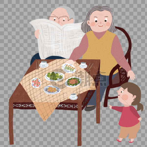 爷爷奶奶与小女孩的午饭图片素材免费下载