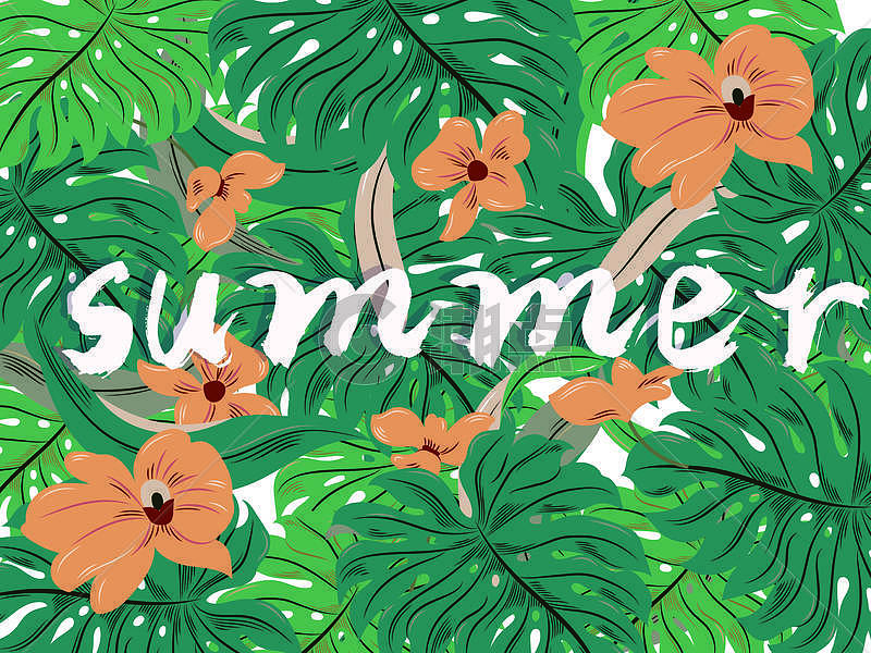 summer夏天植物花卉背景矢量扁平插画图片素材免费下载