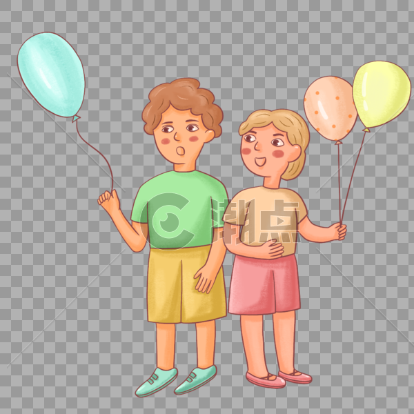手绘小朋友玩气球人物形象图片素材免费下载