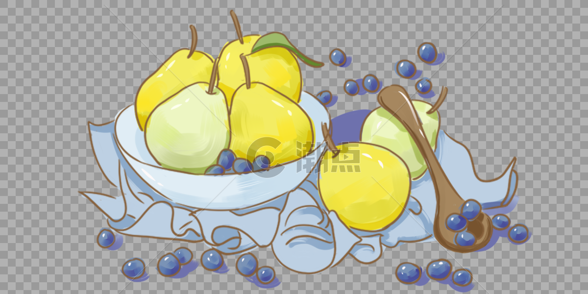 夏季水果梨蓝莓手绘小清新装饰图片素材免费下载