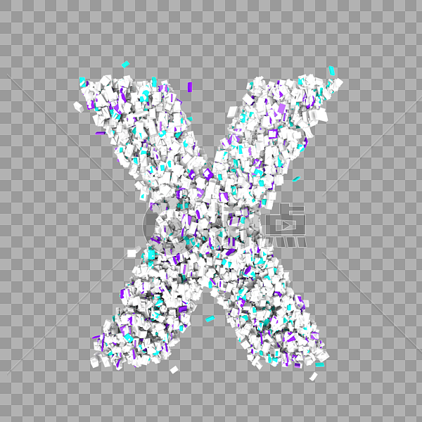 英文字母X立方体克隆文字图片素材免费下载