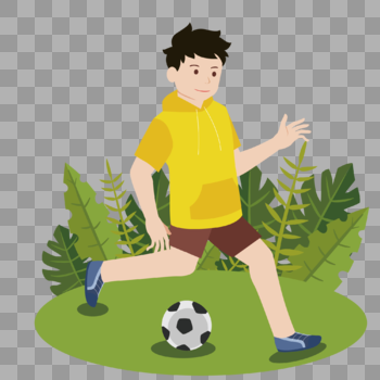 男孩在草坪踢足球图片素材免费下载
