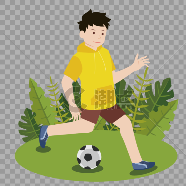 男孩在草坪踢足球图片素材免费下载