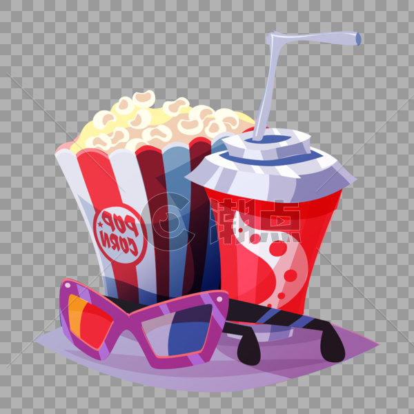 爆米花可乐3d眼镜图片素材免费下载